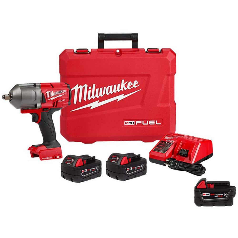 M18 FUEL ONE-KEY 18-Volt Li-Ion Brushless Cordless 1/2 in. High-Torque Impact Wrench w/F Ring, (3) Resistant Batteries -  Milwaukee, 2863-22R-4