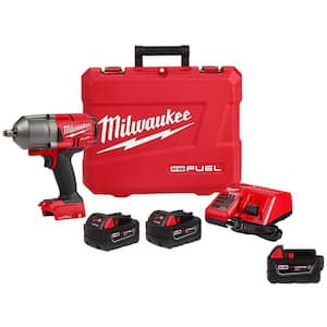 M18 FUEL ONE-KEY 18-Volt Li-Ion Brushless Cordless 1/2 in. High-Torque Impact Wrench w/F Ring, (3) Resistant Batteries