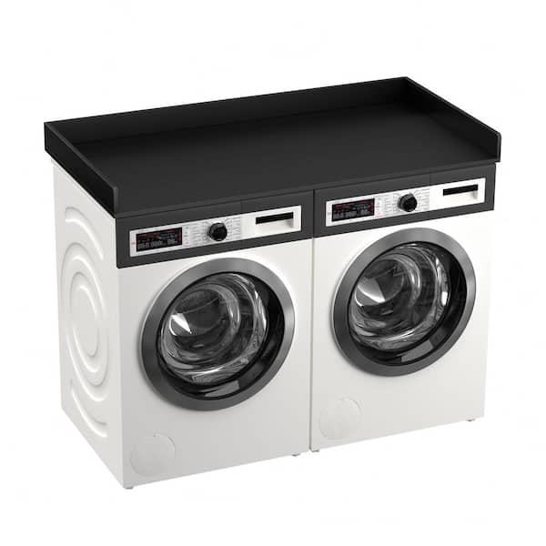 54 in. W Bamboo Modern Rectangle Washer and Dryer Countertop, Laundry Countertop Room Hamper with Edge Rails in Black