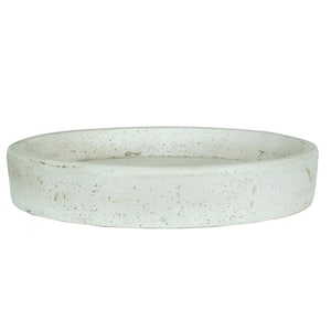 11 in. Dia White Stone Smooth Cement Cast Stone Fiberglass Saucer in Aged