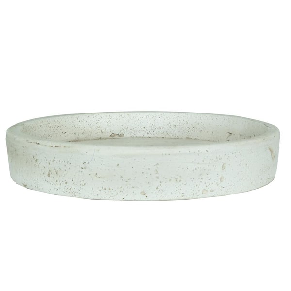 MPG 11 in. Dia White Stone Smooth Cement Cast Stone Fiberglass Saucer in Aged
