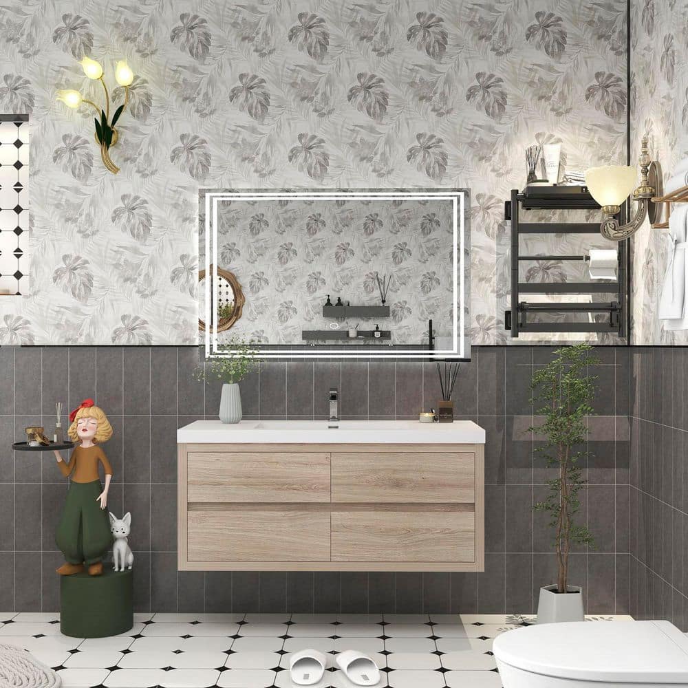 Louis 47 in. W x 20 in. D x 22 in. H Single Sink Floating Bath Vanity in White Oak with White Acrylic Top price history on PriceWatchPro