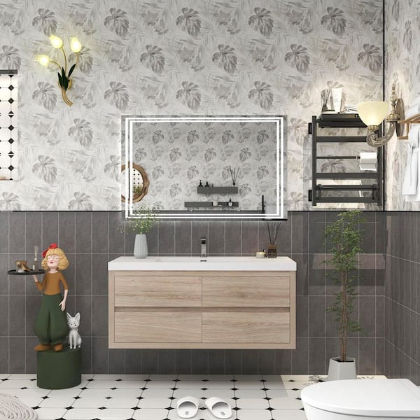 BV Better Vanity Louis 47 in. W x 20 in. D x 22 in. H Single Sink Floating Bath Vanity in White Oak with White Acrylic Top