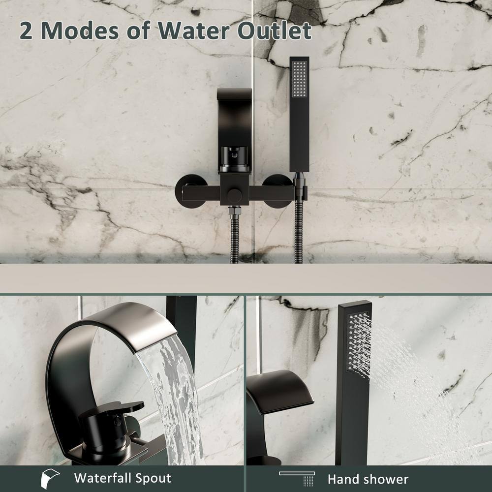 Black Brass Wall-Mount Tub Kit with Handheld Shower