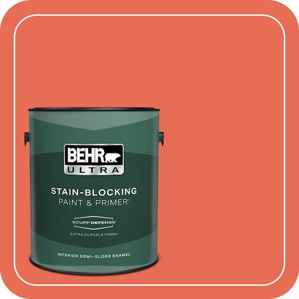 BEHR ULTRA 1 gal. #190B-6 Wet Coral Extra Durable Semi-Gloss Enamel Interior Paint & Primer