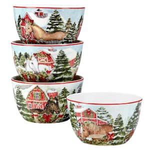 Homestead Christmas 22 oz. Multicolored Earthenware Ice Cream Bowl (Set of 4)
