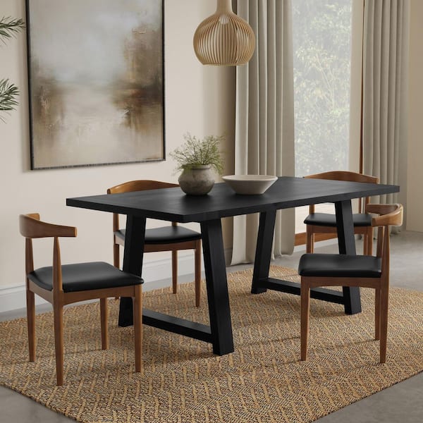 Whitley Black Solid Mango Wood 72 in. Sled Base Dining Table, Seat 6