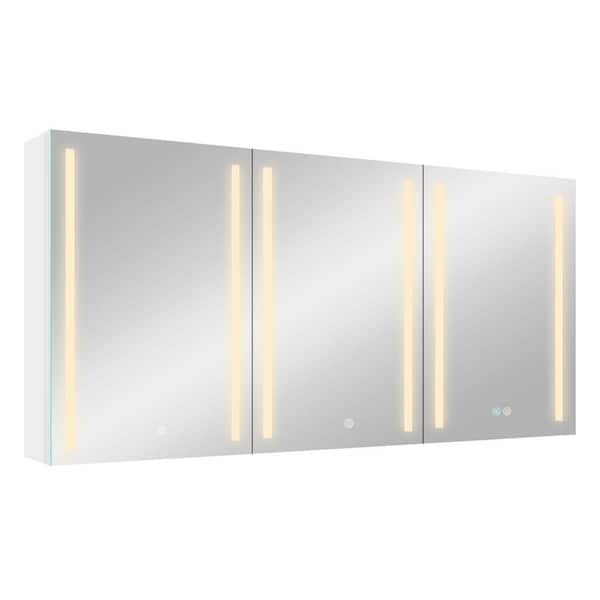 EPOWP 60 in. W x 30 in. H Rectangular Aluminum Medicine Cabinet with Mirror, LED Dimmable Light and 3-Door Cabinets