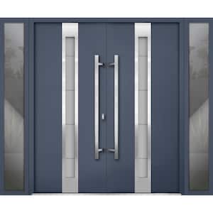 1717 100 in. x 80 in. Right-hand/Inswing 2 Sidelites Tinted Glass Gray Steel Prehung Front Door with Hardware