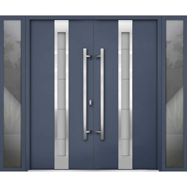 VDOMDOORS 100 in. x 80 in. Left-Hand/Inswing 2 Sidelites Tinted Glass Graphite Steel Prehung Front Door with Hardware