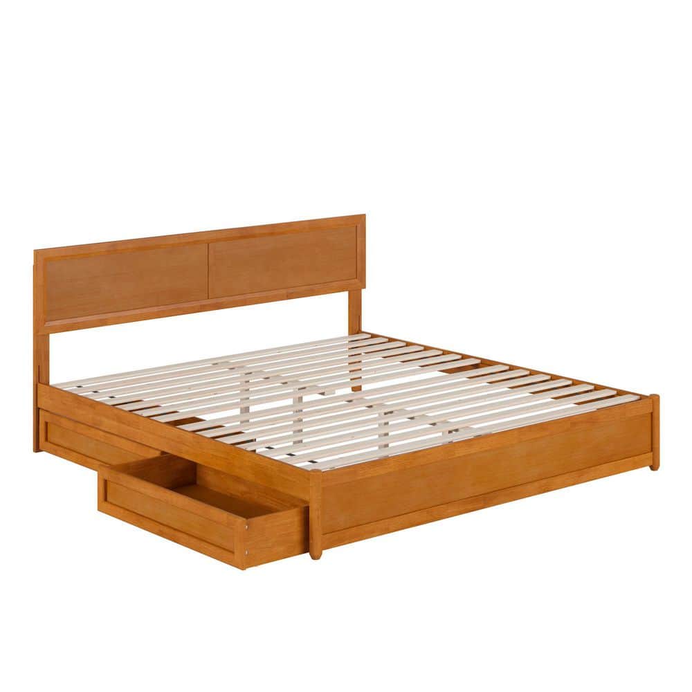 Lylah Walnut Brown Solid Wood Frame King Platform Bed with Panel Footboard and Storage Drawers - thumbnail 6