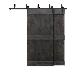 88 in. x 84 in. Mid-Bar Bypass Silver Gray Stained DIY Solid Wood Interior Double Sliding Barn Door with Hardware Kit