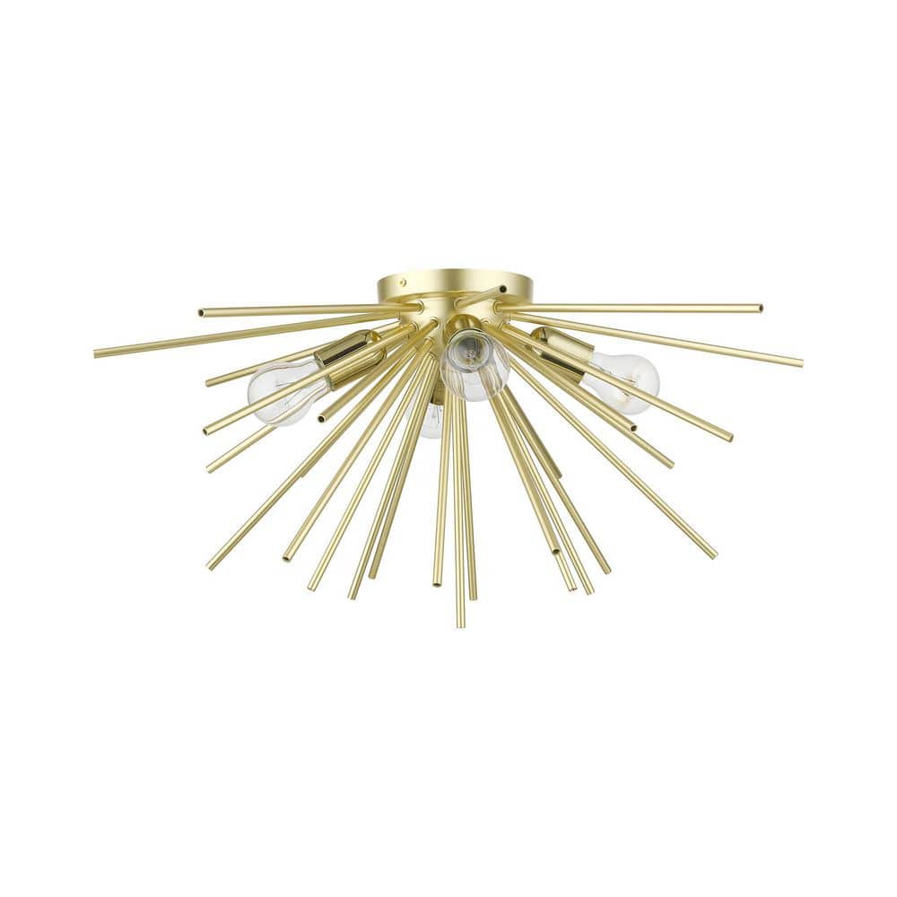 Tribeca 4-Light Flush Mount Ceiling Fixture in Soft Gold with Polished Brass Accents