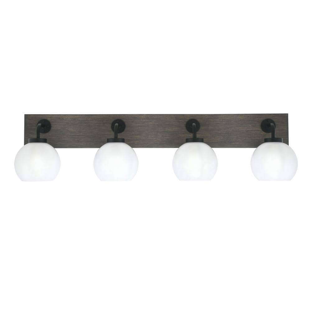 Kirby 36.5 in. 4-Light Matte Black and Painted Distressed Wood-look ...