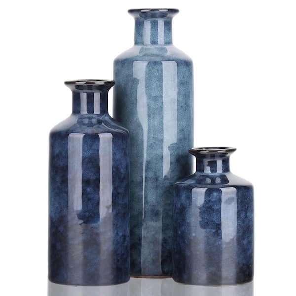 Afoxsos Ceramic Vases Set of 3 Blue Small Vase, Farmhouse Country Blue Vases Home Decor and Entrance Decoration Centerpieces