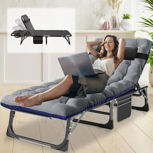 Folding Camping Cot for Adults, Adjustable 4-Position Reclining Folding Chaise Lounge Chair, Dark Black