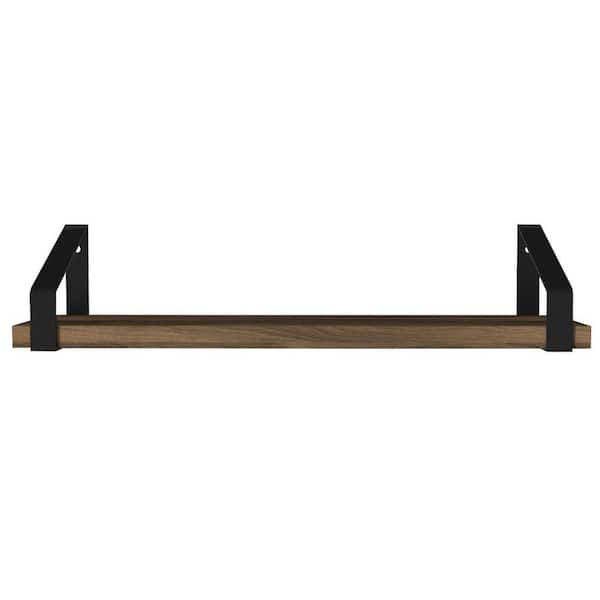 THE URBAN PORT 5.7 in. L x 17.7 in. W x 3.9 in. H Walnut Brown and Black Wood and Metal Industrial Rectangular Floating Wall Shelf