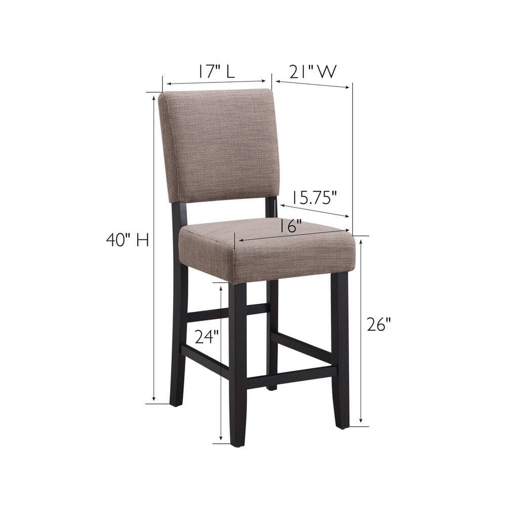 Black and Gray Upholstered Counter Height Stools with Wood Base, Set of 2