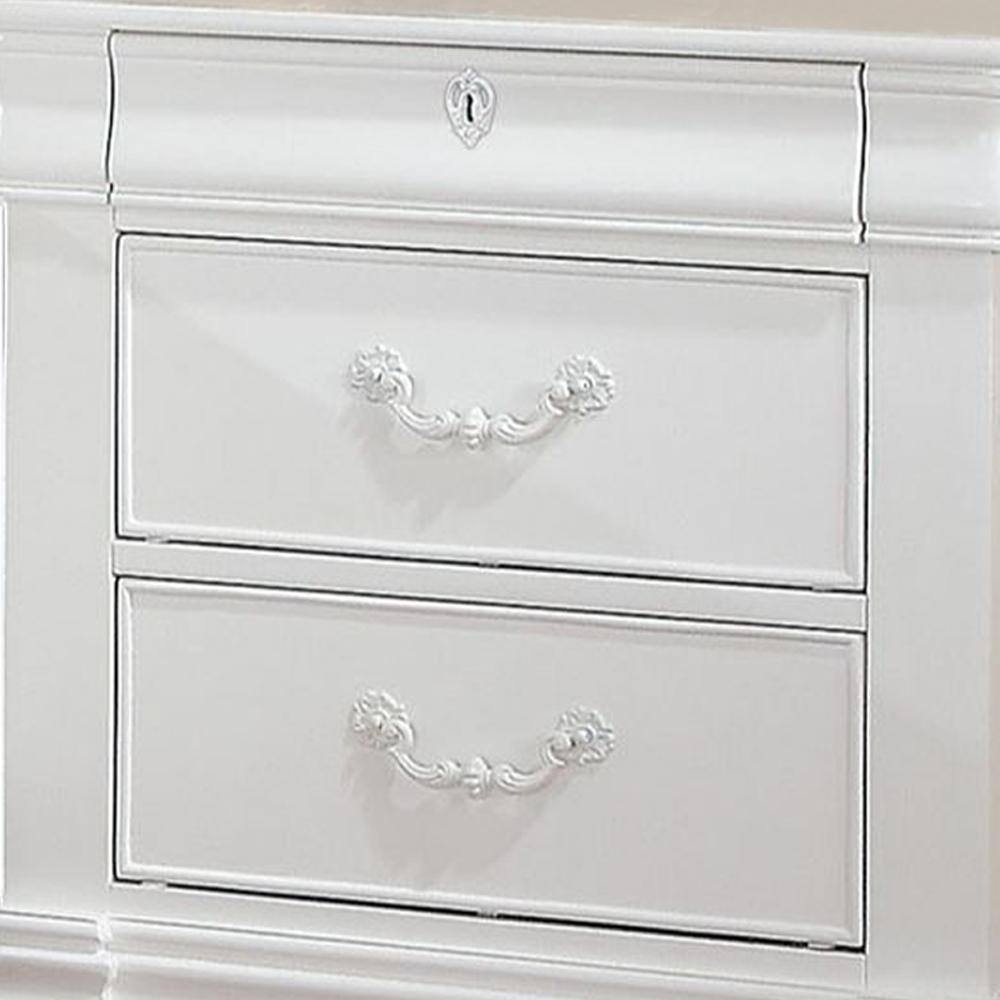 Estrella Princess White 2-Drawer Nightstand with Crown Carving
