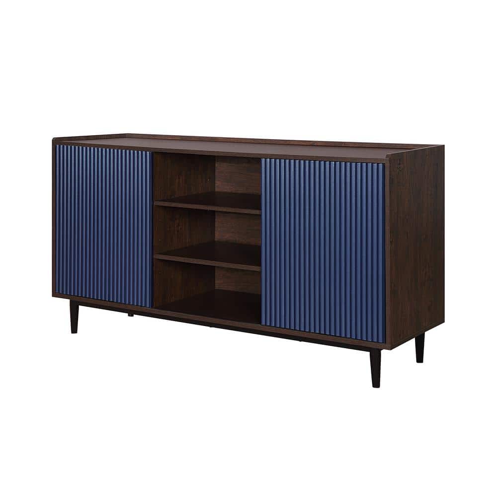 Duane 59" Dark Brown and Navy Blue Ribbed Sideboard