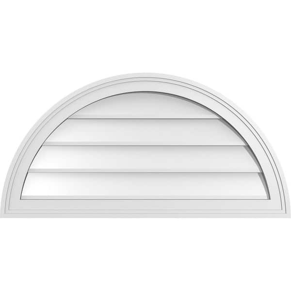 Ekena Millwork 32 in. x 16 in. Half Round Surface Mount PVC Gable Vent: Decorative with Brickmould Frame