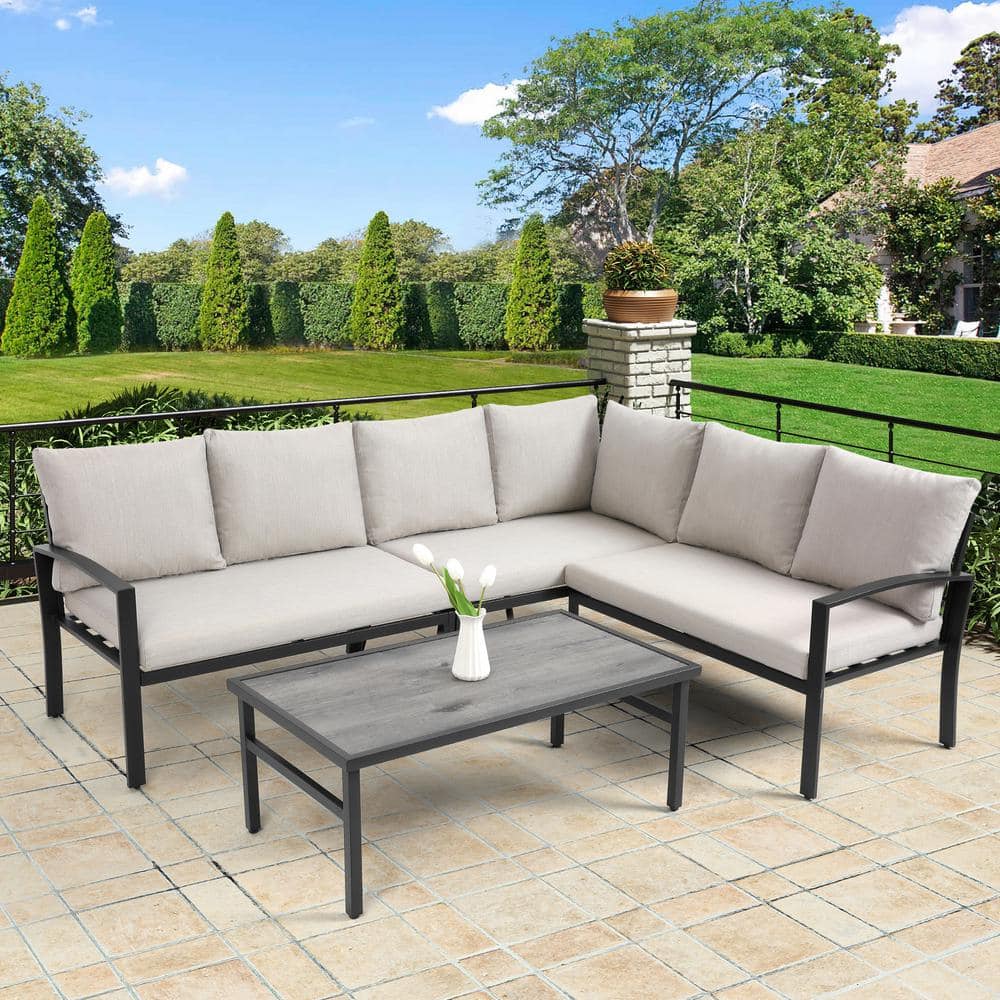 4-Piece Metal Outdoor Sectional Set with Coffee Table, All-Weather and ...