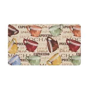 Coffee Cup Party Beige 17.5 in. x 32 in. Global Synthetic Kitchen Mat