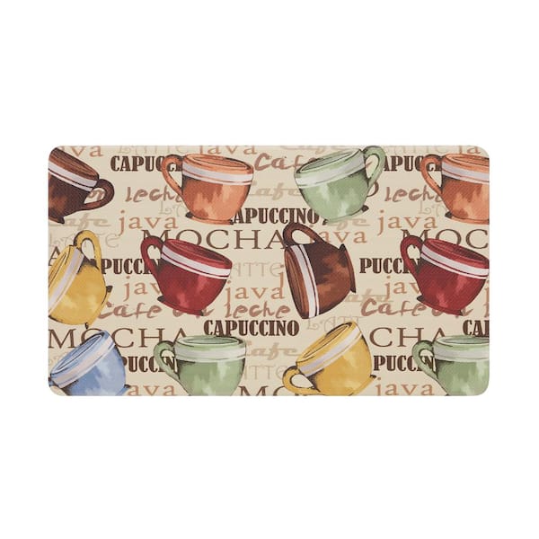 Chef Gear Coffee Cup Party Beige 17.5 in. x 32 in. Global Synthetic Kitchen Mat