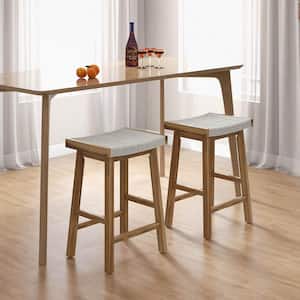 25.5 in. Brown Backless Wood Bar Stool Counter Stool with Saddle Seat (Set of 2)