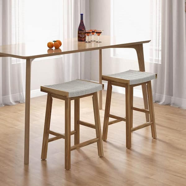 Costway 25.5 in. Brown Backless Wood Bar Stool Counter Stool with Saddle Seat (Set of 2)