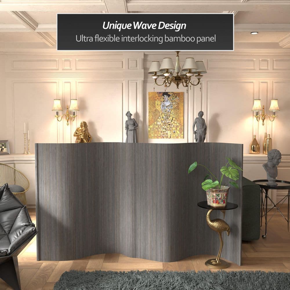 Gray 48" Painted Bamboo Wave Room Divider
