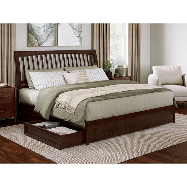 AFI Roslyn Walnut Brown Solid Wood Frame King Platform Bed with Panel ...