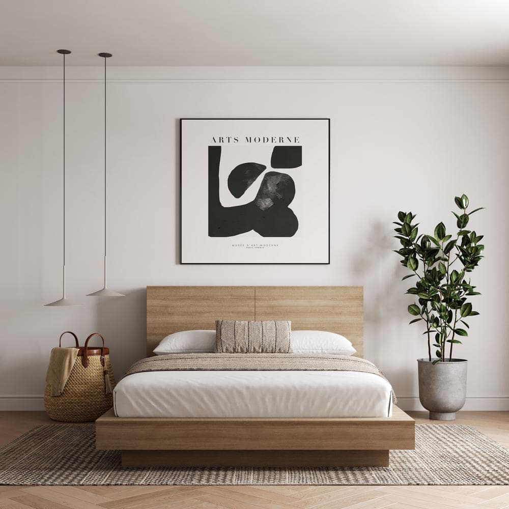 Queen Light Brown Wood Frame Platform Bed with Storage