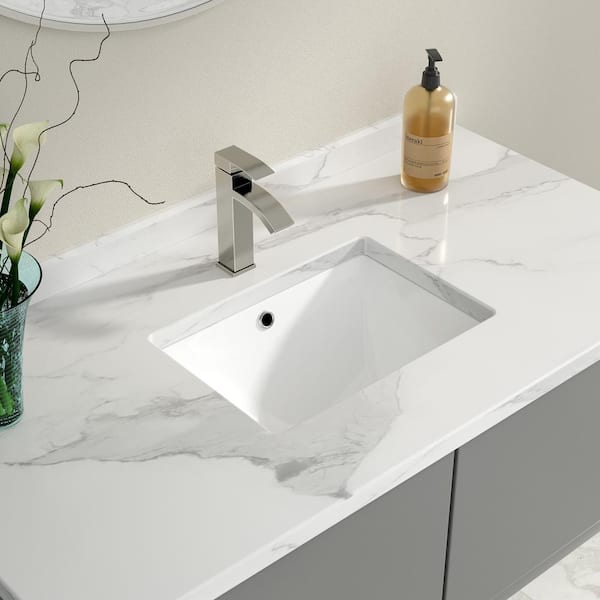 18 in. Rectangular Undermount Bathroom Sink in White Porcelain Ceramic with Overflow