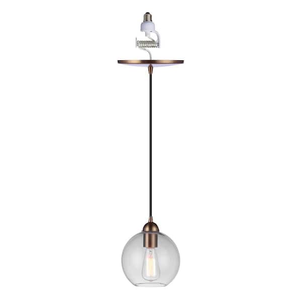 Worth Home Products Instant Pendant 1-Light Satin Brass Recessed Light Conversion Kit Clear Globe Shade