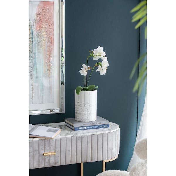 6.3 x 6.3 x 8.7 in. Ceramic Material  Shape Bottle Geometric Pattern Vase-White