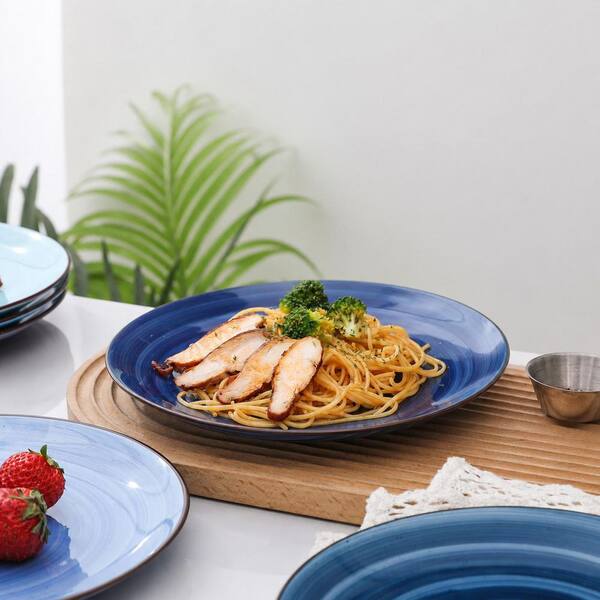 KHKFY 8 inch Porcelain Dinner Plates Set of 6 with Gradient Blue