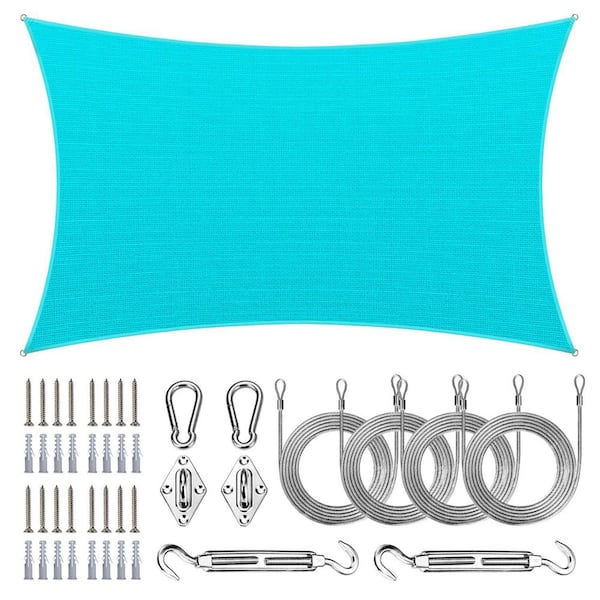 8 ft. x 16 ft. Rectangle Sun Shade Sail with Hardware Kit and Rope-Turquoise