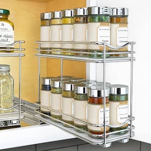 Slide Out Spice Rack Pull Out Cabinet Organizer 4-1/4 in. Wide - Double, Chrome