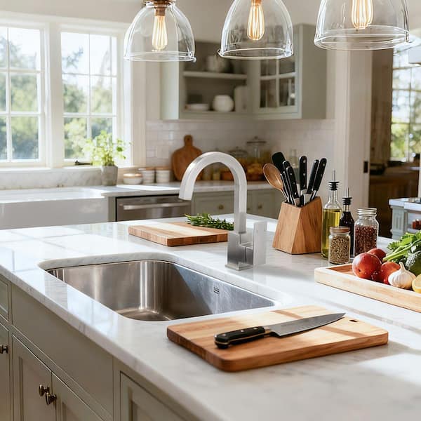 Single-Handle Stainless Steel Bar Faucet Deckplate Not Included in Brushed Nickel