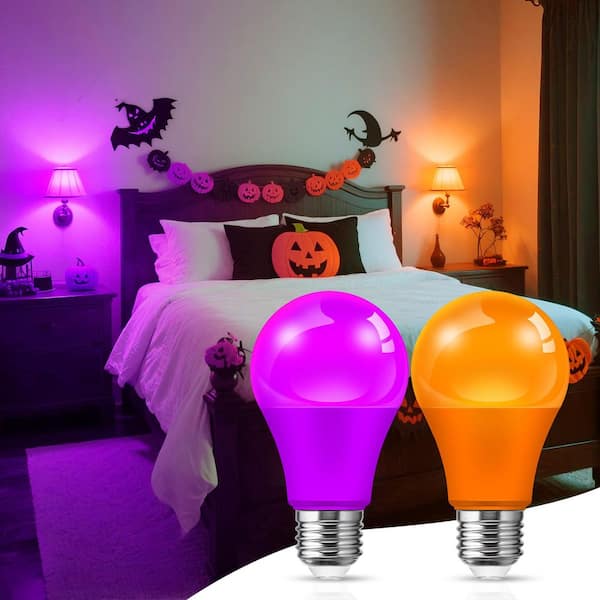 60-Watt Equivalent 9-Watt A19 A-Style E26 Non-Dimmable Party Holiday Home Decore Orange Purple LED Light Bulb (8-Pack)