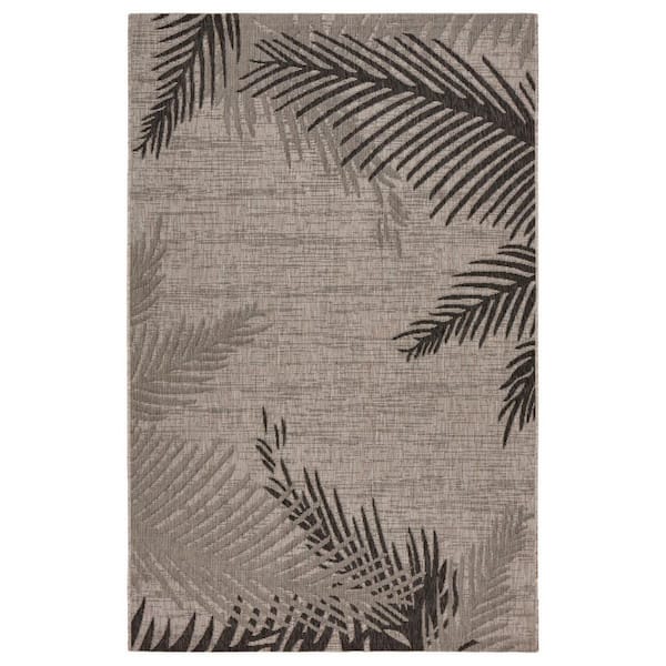 Black, Taupe 3 ft. x 5 ft. Loomed Floral Polypropylene Rectangle Indoor/Outdoor Area Rug