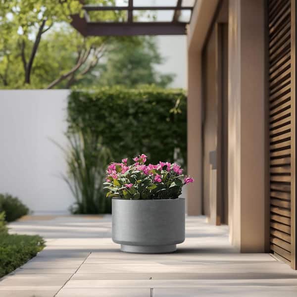 Sapcrete 10 in. Small Natural Gray Concrete Round Planter / Pot with Drainage Holes