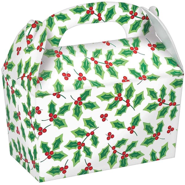 Amscan 6.25 in. x 6 in. x 3.75 in. Holly Gable Box (5-Count, 3-Pack)