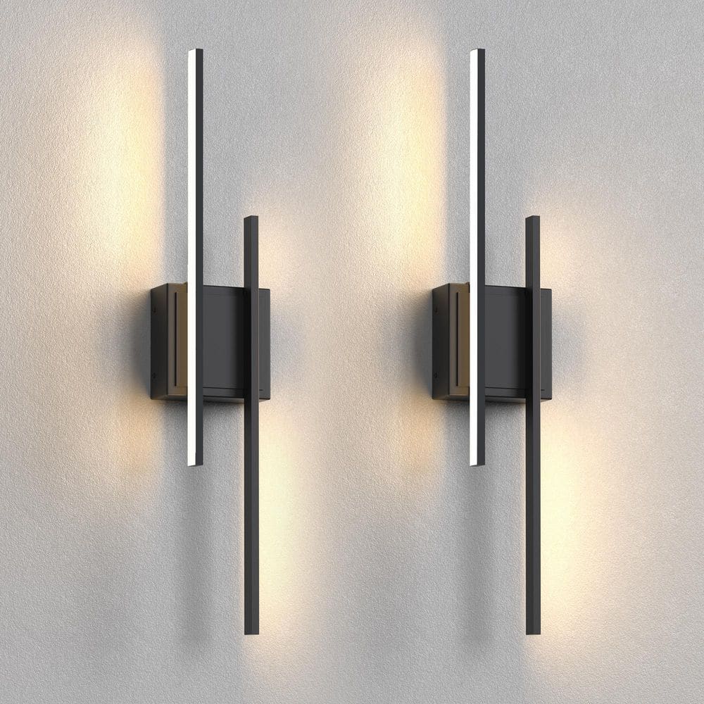 YANSUN 24 in. 2-Light Black Wall Sconces Set of 2, Staggered