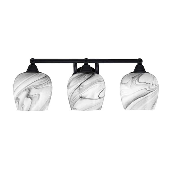 Unbranded Madison 7.75 in. 3-Light Bath Bar, Matte Black, Onyx Swirl Glass Vanity Light