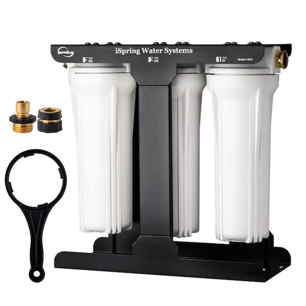 ISPRING CW31 3-Stage Whole House Water Filter for RV, Sediment Filter Dual CTO Carbon Block Filter, Tankless, BPA Free