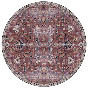 Tucson Red/Beige 6 ft. x 6 ft. Machine Washable Distressed Border Floral Round Area Rug