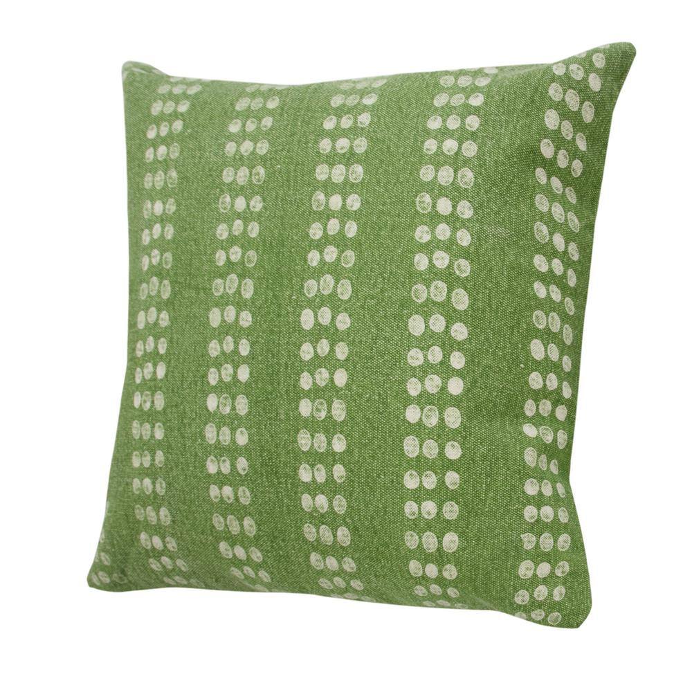 Green and White Cotton Polka Dot Striped Throw Pillow