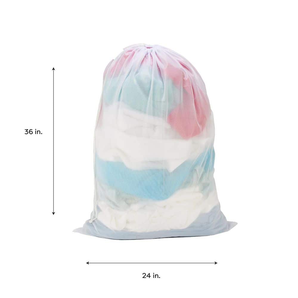 White Collapsible Mesh Laundry Bag with Drawstring Closure